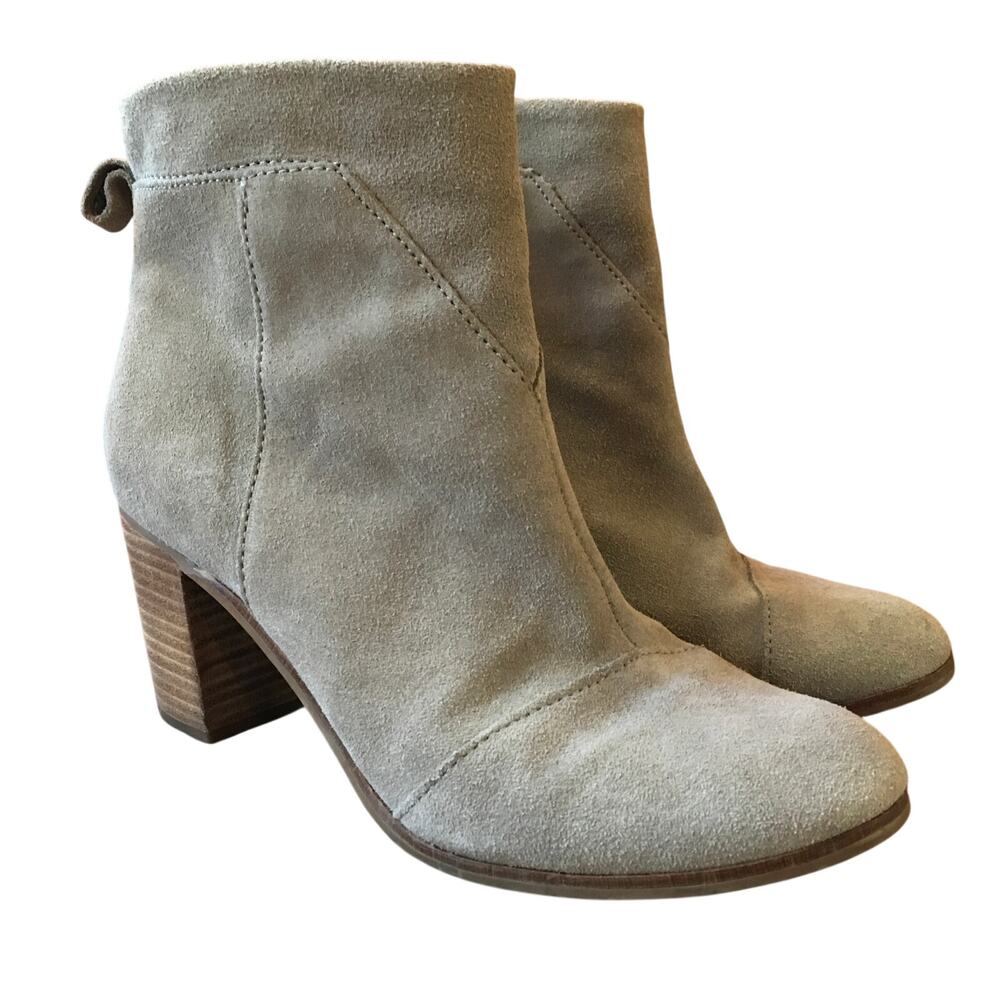 TOMS Lunata Ankle Boots Womens 9 Tan Modern Western Stacked Heel Minimalist